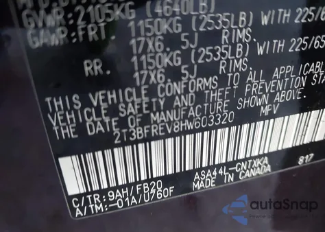 2017 Toyota Rav4 Le from USA, damaged, VIN 2T3BFREV8HW603320